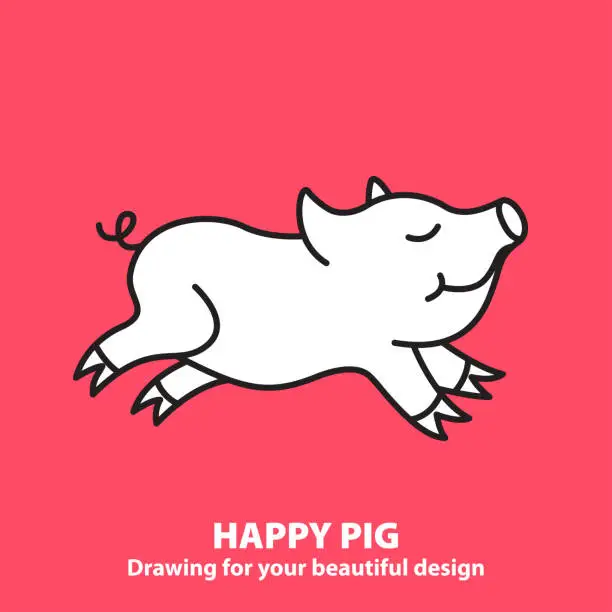 Vector illustration of Cute happy pig.