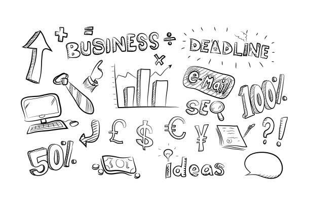 istock Business theme symbols and icons cartoon doodle theme set 1029272154