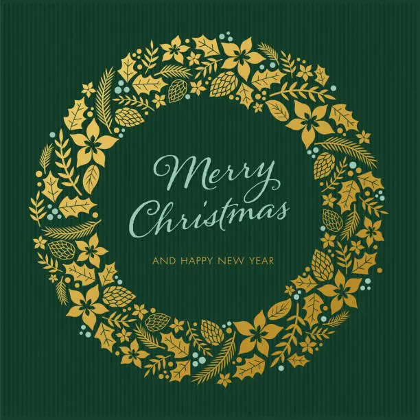 Vector illustration of Christmas card with wreath