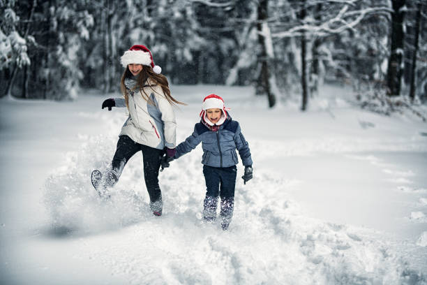 istock Brother and sister enjoying winter forest 1029280796