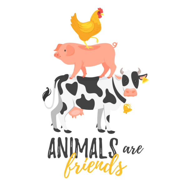 ilustraciones, imágenes clip art, dibujos animados e iconos de stock de lema de la granja para el diseño de prendas de vestir - cartoon cow cute vector