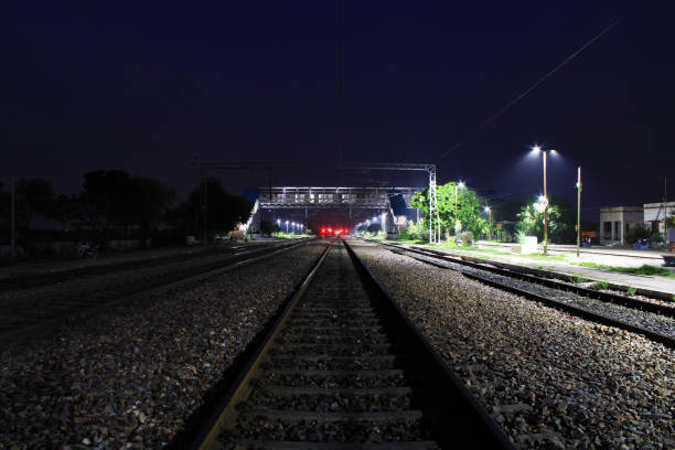 istock Railroad station at night 1029301690