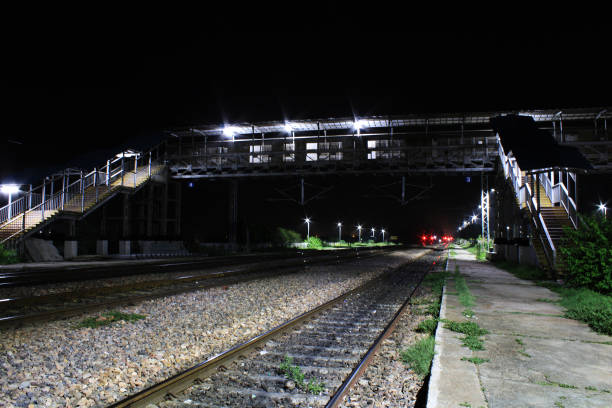 istock Railroad station at night 1029301718