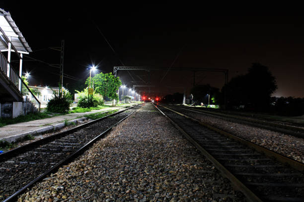 istock Railroad station at night 1029301746