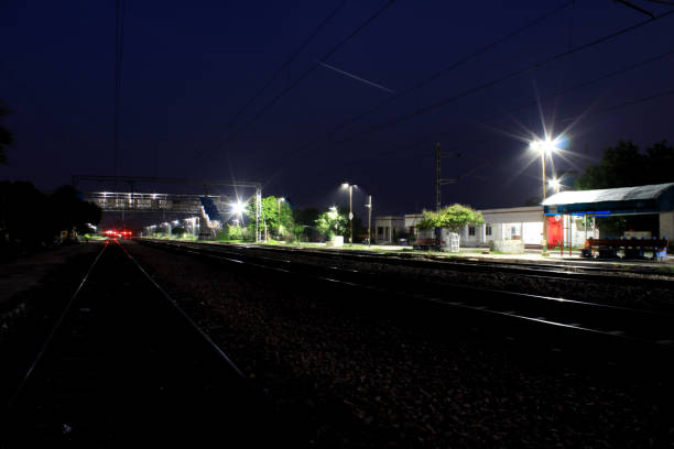 istock Railroad station at night 1029301798