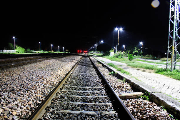 istock Railroad station at night 1029301836