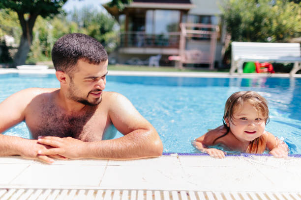 istock Father and small daughter enjoying in pool 1029304366