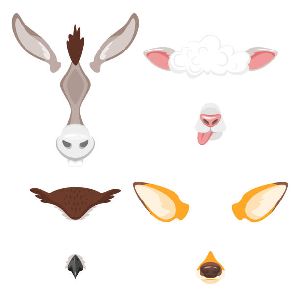 ilustraciones, imágenes clip art, dibujos animados e iconos de stock de filtro de chat selfie y video - orejas de burro