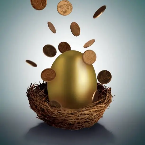 Golden egg that attract gold coins to resemble prosperity and success in business and work.