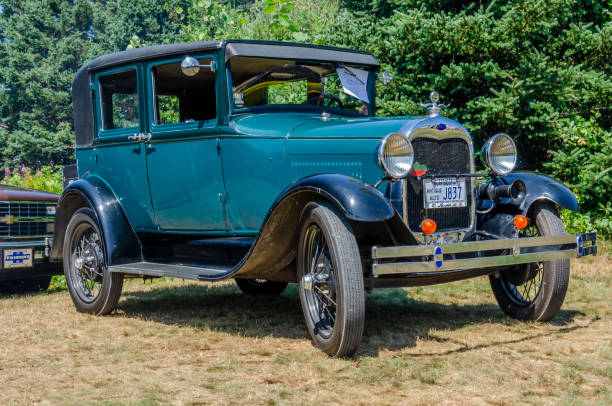 1929 Ford Model A four door 1929 Ford Model A on display at Graves Island Car Show, Graves Island Provincial Park, Chester,  Nova Scotia  Canada- August 4, 2018. 1920 1929 stock pictures, royalty-free photos & images