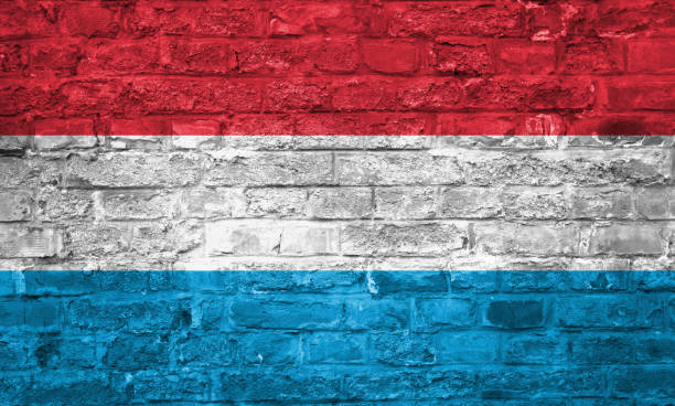 istock Flag of Luxembourg over an old brick wall background, surface 1029320690