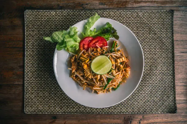 Pad Thai Noodles in White plate.