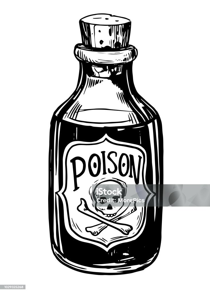 Bottles with potions. Poison. Hand drawn illustration converted to vector. Poisonous stock vector