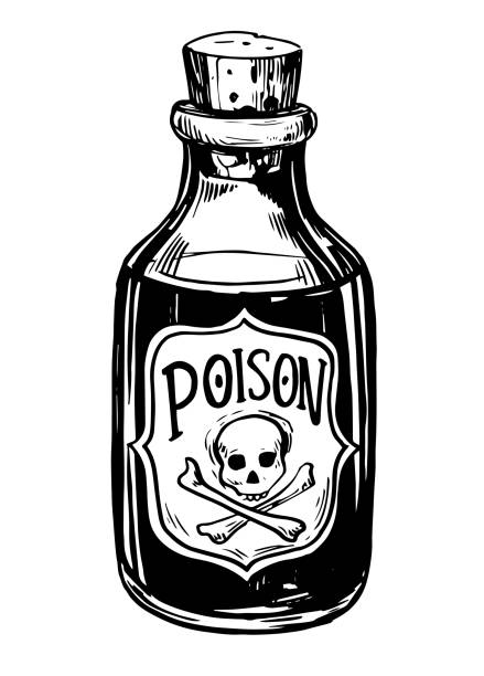 Bottles with potions. Poison. Hand drawn illustration converted to vector. Bottles with potions. Poison. Hand drawn illustration converted to vector. poisonous stock illustrations