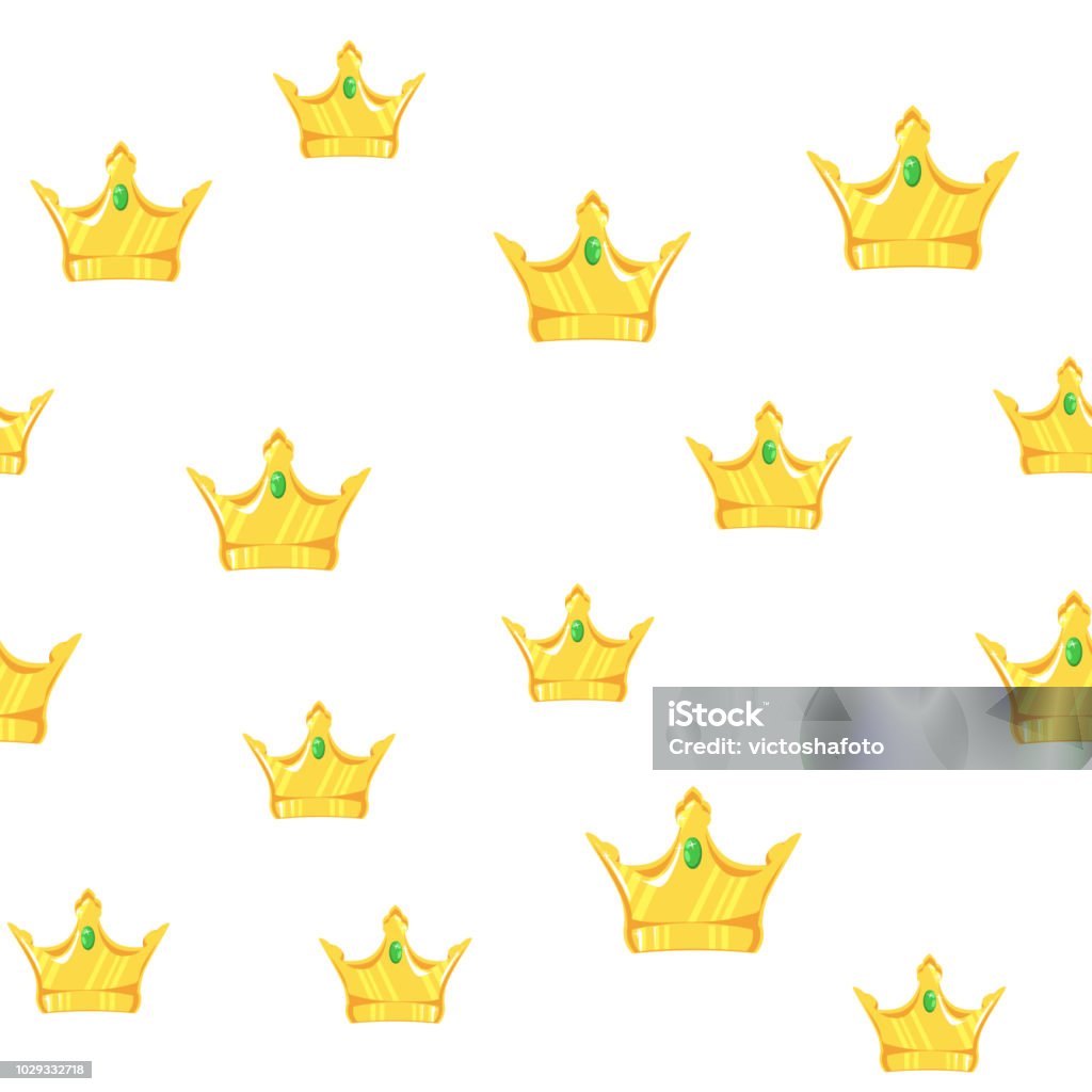 Golden Crown Pattern Seamless Golden Crown Pattern With Gems White Background Stock ...