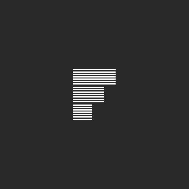 편지 f 로고 모노 그램, 간단한 기하학적 인 도형 얇은 평행선, 초기 정체성 상징 - letter f 이미지 stock illustrations