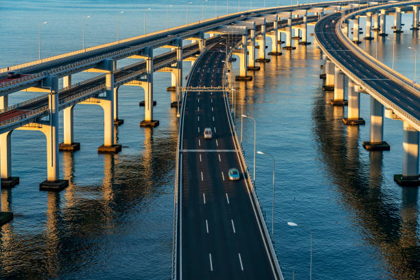 istock Cross-sea bridge at sunrise 1029334362