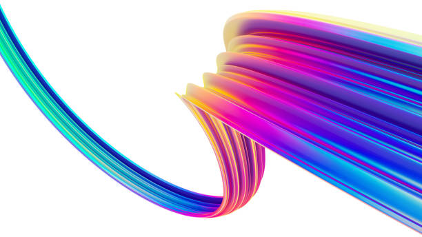 istock 3D illustration of holographic neon colored abstract twisted shape 1029338986