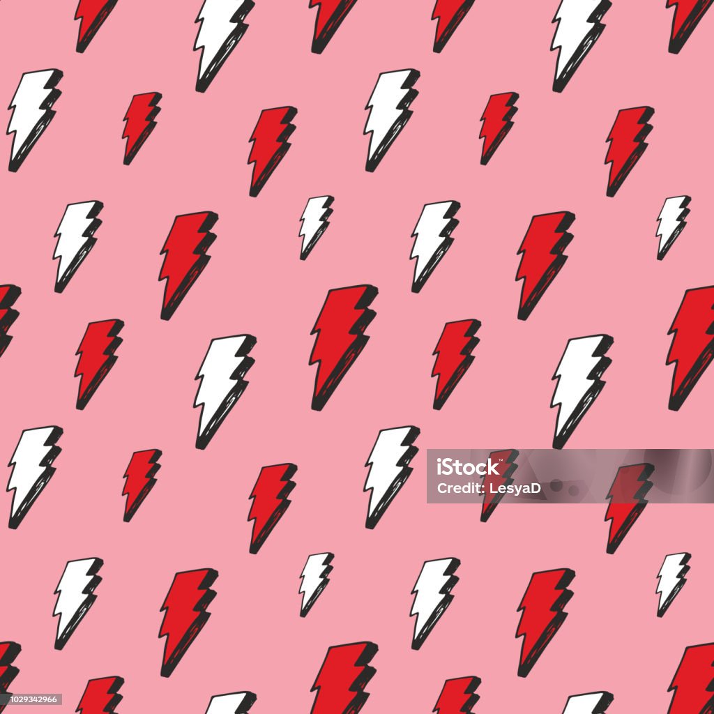 Lightning Pattern Drawn Lightning Seamless Pattern Vector Illustration Hand Drawn Sketched ...