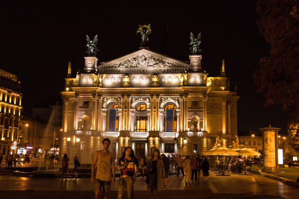 Lviv Theatre of Opera and Ballet Lviv, Ukraine - August 25, 2018: One of the most famous constructions of the Lviv city of Ukraine is the Opera House. The square where the building is located and the wide boulevard are considered as the heart of the city. There are many activities on this area.
There are many rumors about this building built by architect Zygmunt Gorgolewski and opened to service on October 4, 1900. One of these rumors is that the architect Gorgolewski was ill and died because of the pressure he saw in the construction phase of the building. lviv opera and ballet theatre stock pictures, royalty-free photos & images