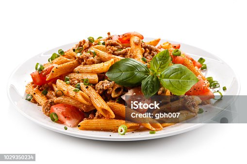 istock Pasta with meat, tomato sauce and vegetables 1029350234