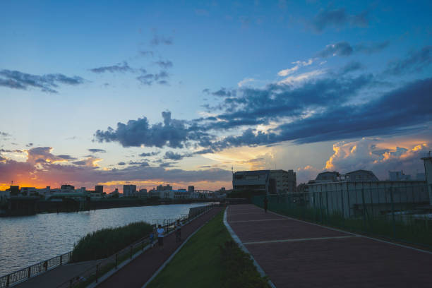 istock Beautiful Summer Sunset in Kitasenju Japan 1029360706