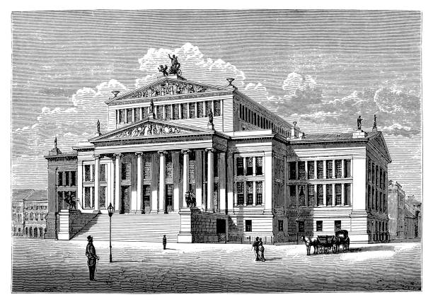 konzerthaus берлин, построенный карлом фридрихом шинам - berlin germany gendarmenmarkt schauspielhaus germany stock illustrations