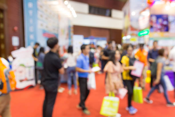 istock Abstract blurred event exhibition with people background, business convention show concept 1029366572