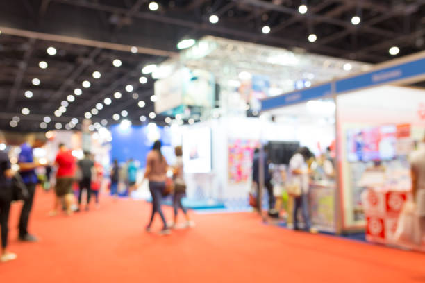 istock Abstract blurred event exhibition with people background, business convention show concept 1029366584