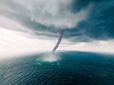 Tornado on the Sea - bird view (high angle view)