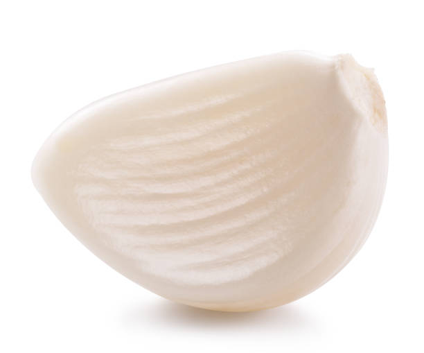 istock Peeled garlic clove on white background. 1029369236