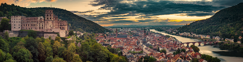 Heidelberg panoramic view at sunset Germany