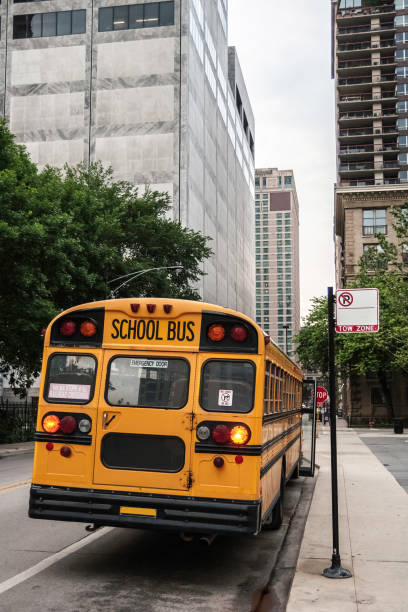 istock Parked schoolbus in downtown Chicago, USA 1029372724