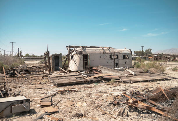 istock Torn and abandoned trailer in Salton Sea Beach, CA. 1029372810