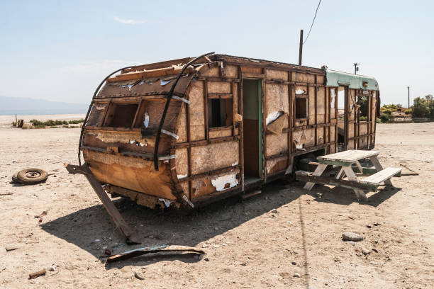 istock Torn and abandoned trailer in Salton Sea Beach, CA. 1029372812