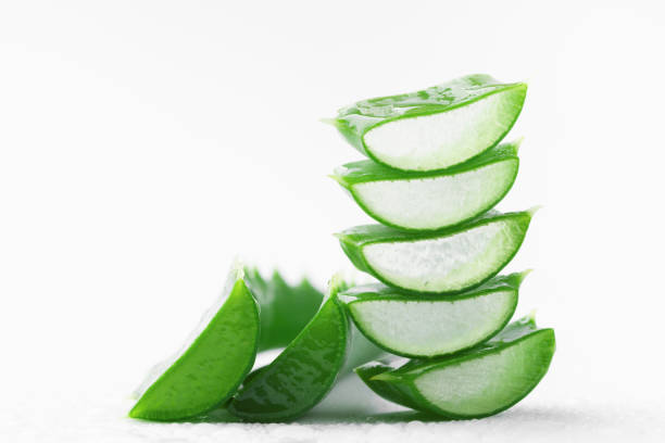 istock Aloe vera leaf slices with gel on white background. 1029373134