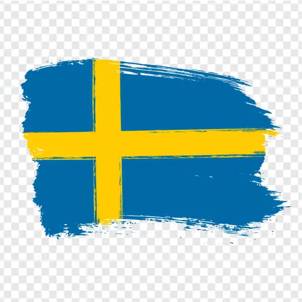 Vector illustration of Flag Kingdom of Sweden, brush stroke background.  Flag of Sweden on transparent background. Stock vector. Vector illustration EPS10.