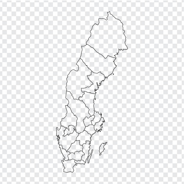 Blank map Sweden. High quality map of  Sweden with  provinces on transparent background for your web site design, logo, app, UI. Stock vector. Vector illustration EPS10. Blank map Sweden. High quality map of  Sweden with  provinces on transparent background for your web site design, logo, app, UI. Stock vector. Vector illustration EPS10. västra götaland county stock illustrations