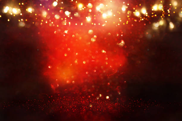 istock Red, black and gold glitter vintage lights background. defocused. 1029391266