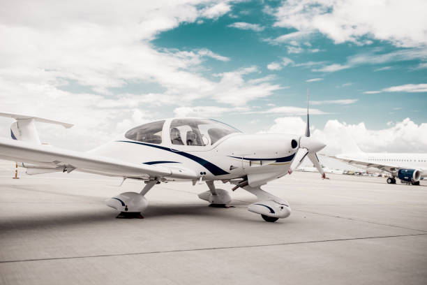 istock Propeller airplane in airport, plane on parking 1029393714