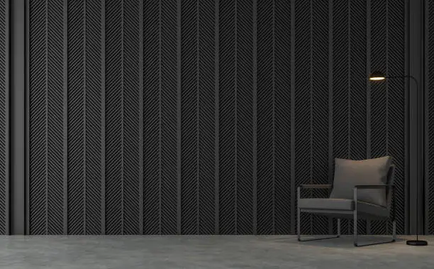 Photo of Modern loft living room with black steel slats 3d render