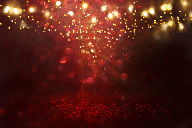 istock Red, black and gold glitter vintage lights background. defocused. 1029406650