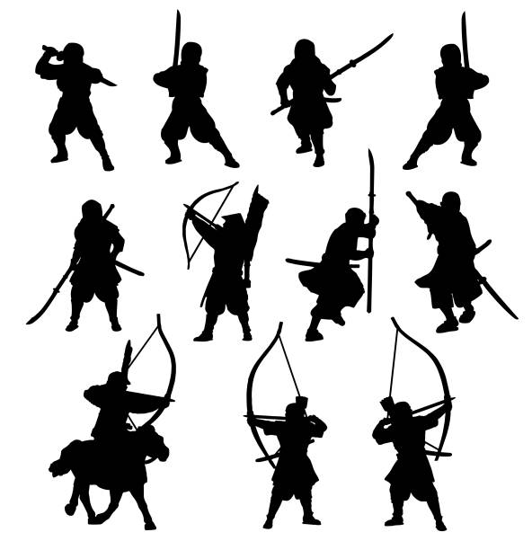 忍者と侍のシルエットのセット - japanese military点のイラスト素材／クリップアート素材／マンガ素材／アイコン素材