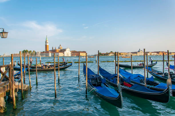 istock Docked gondolas in Venice Italy 1029425276