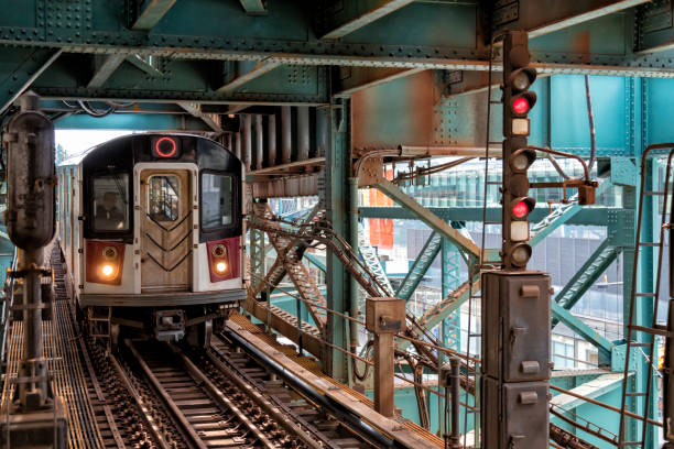 istock Subway Train Speeding on Elevated Track in Queens, New York 1029428154