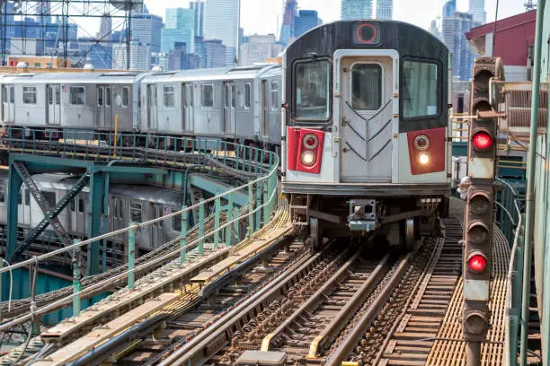 Photo of Subway Trains Speeding on Elevated Track in Queens, New York