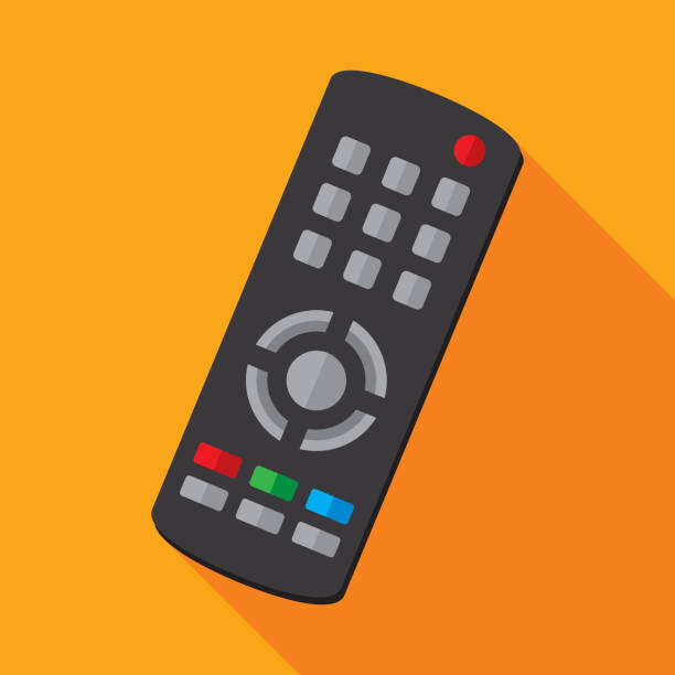 TV Remote Icon Flat Vector illustration of a TV remote against an orange background in flat style. cable tv stock illustrations