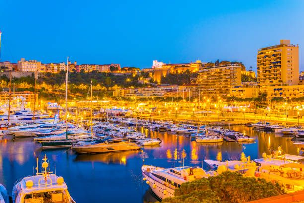 istock Old town of Monaco overlooking port Hercule during sunset 1029441214