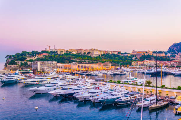 istock Old town of Monaco overlooking port Hercule during sunset 1029441832