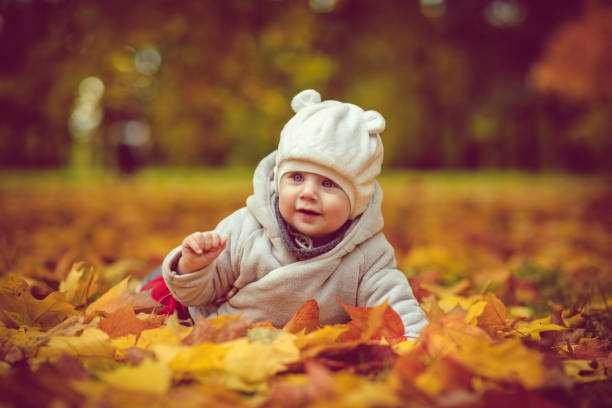 istock Happy baby boy in autumn 1029451400